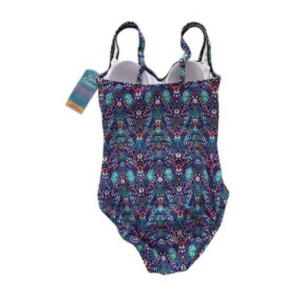 Swim Solutions Tummy Control Shirred Blue One Piece Swimsuit Size 8 Padded NWT - Picture 2 of 6
